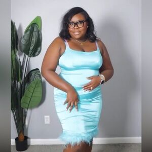 Turquoise/Blue Fashion Nova dress with fur trim